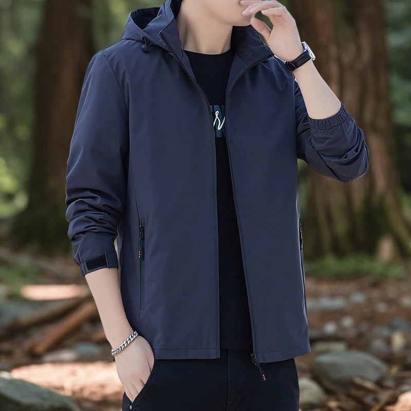 Men's Jackets Outdoor Waterproof Softshell Jacket with Hood Men Hiking Camping Outerwear Lightweight Coats Spring and Autumn