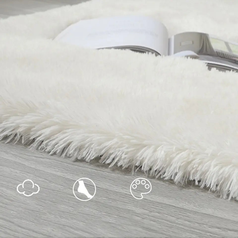 Fluffy Shaggy Imitation Wool Bedside Rugs Non Slip Floor Protection Sofa Cushion Washable Bedroom Mats Home Decor