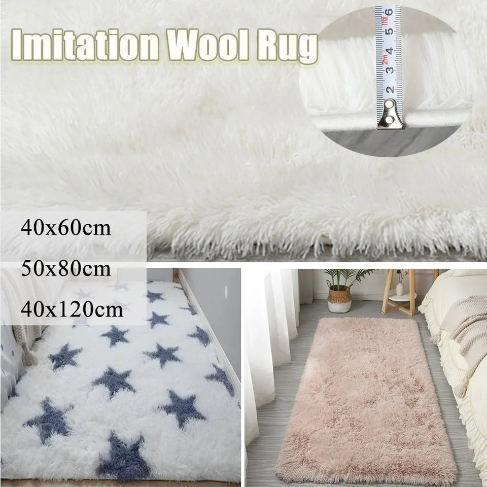 Fluffy Shaggy Imitation Wool Bedside Rugs Non Slip Floor Protection Sofa Cushion Washable Bedroom Mats Home Decor