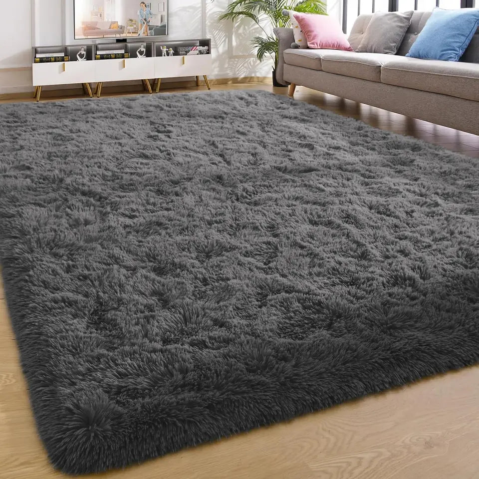 Fluffy Large Carpet for Living Room Gray Non-Slip Machine Washable Plush Area Rugs for Bedroom Soft Thick Floor Mats