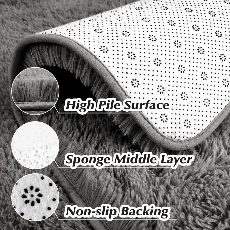 Fluffy Large Carpet for Living Room Gray Non-Slip Machine Washable Plush Area Rugs for Bedroom Soft Thick Floor Mats