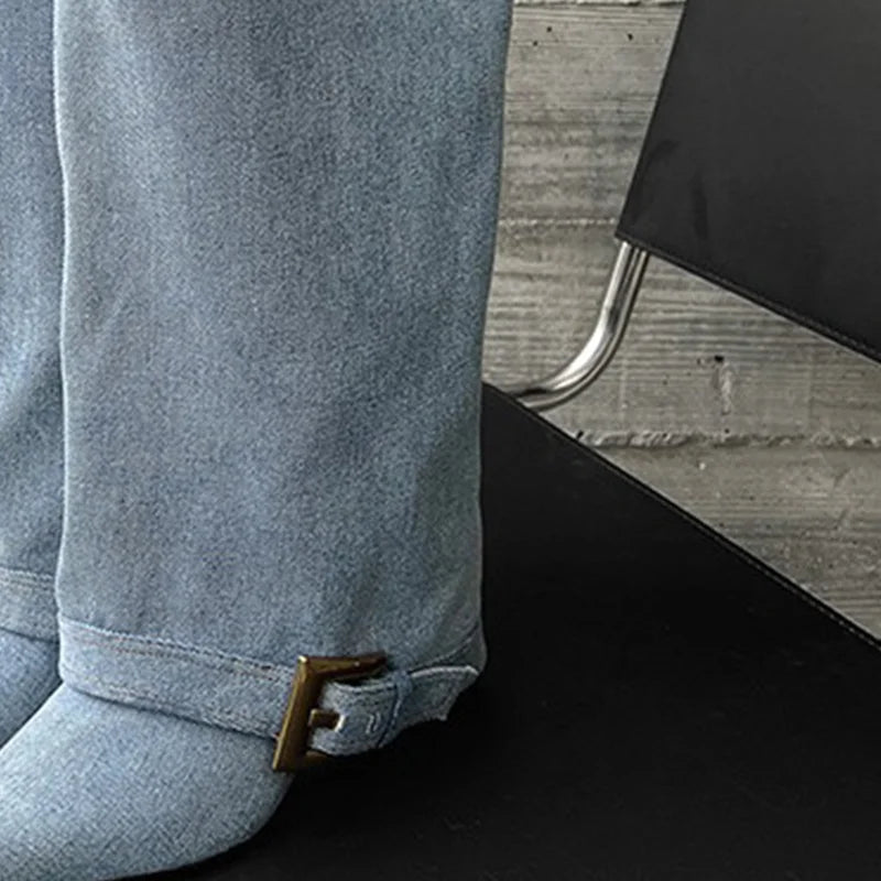 Knee High Cowboy Boots Women's Luxury Pointed Toe Heels Shoes 2025 Elegant Party Long Chelsea Boots Winter New Pumps Mujer Botas